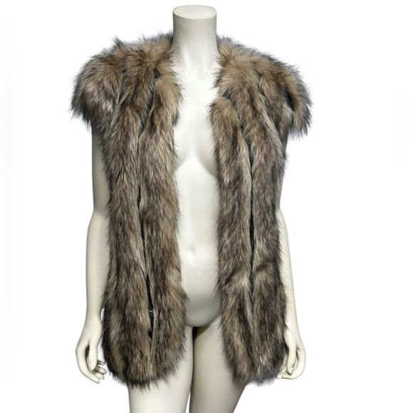 Design Lab Lord & Taylor Faux Fur Vest Tan and Brown Lined Fake Fur Vest Small - Picture 1 of 12